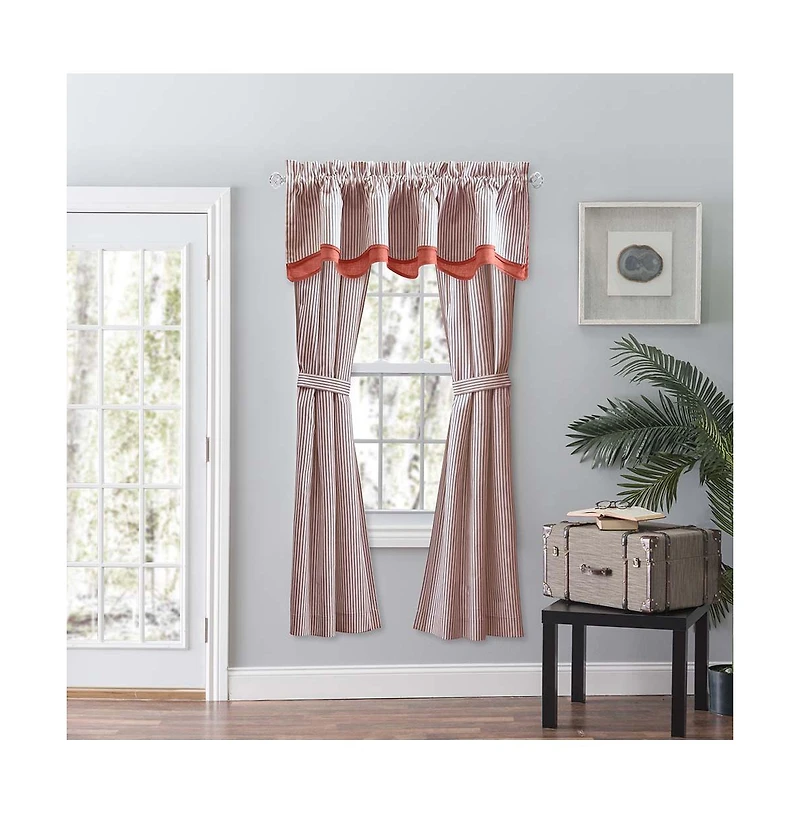 Ellis Curtain Plaza Classic Ticking Stripe Printed 3" Rod Pocket Double Layer Bradford Valance 58" x 15" Brick