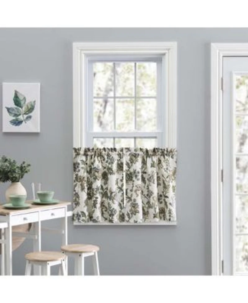 Ellis Curtain Madison Floral Design Printed Natural Ground 1.5 X22 Rod Pocket Tailored Tier 56 X22 X 36 X22 Blue