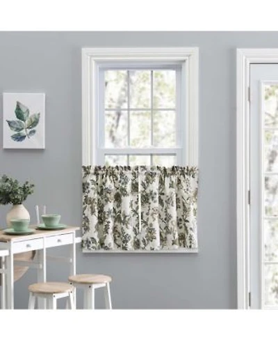 Ellis Curtain Madison Floral Design Printed Natural Ground 1.5 X22 Rod Pocket Tailored Tier 56 X22 X 36 X22 Blue