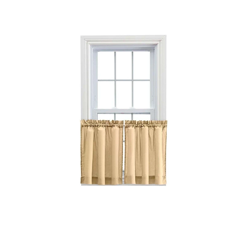 Ellis Stacey Solid Color Window 1.5" Rod Pocket High Quality Fabric Tailored Tier Pair 56"x36" Almond