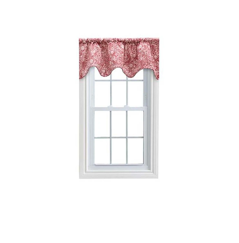Ellis Segovia Printed Paisley Pattern on Ground 3" Rod Pocket High Quality Scallop Valance Lined 50"x16" Red