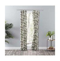 Ellis Curtain Madison Floral Design Printed Natural Ground 3" Rod Pocket 56" x 84" Tailored Panel Pair Blue