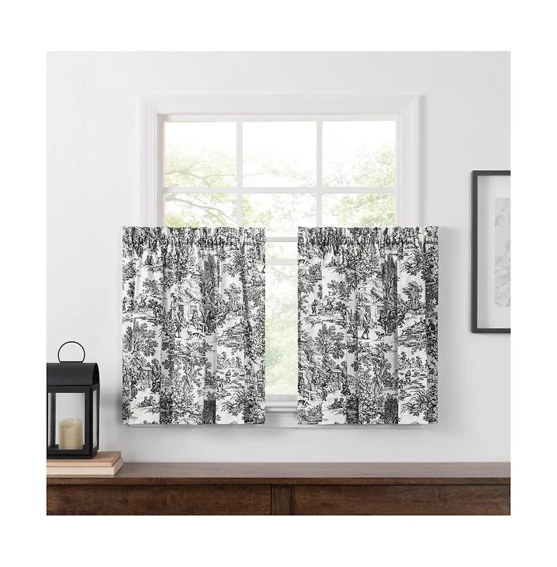 Ellis Curtain Victoria Park Toile Room Darkening Rod Pocket Window Curtain Panel - 68 x 63, Black