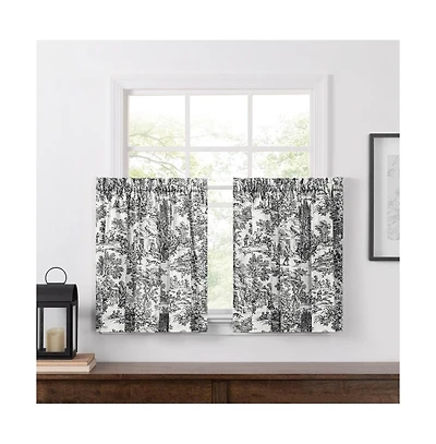 Ellis Curtain Victoria Park Toile Room Darkening Rod Pocket Window Curtain Panel - 68 x 63, Black