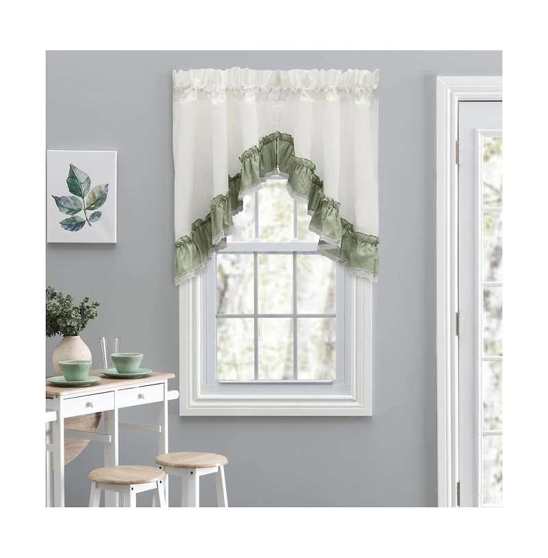 Ellis Curtain Madelyn Ruflled Victorian 1.5" Rod Pocket Swag for Windows Lace Edge 82" x 38