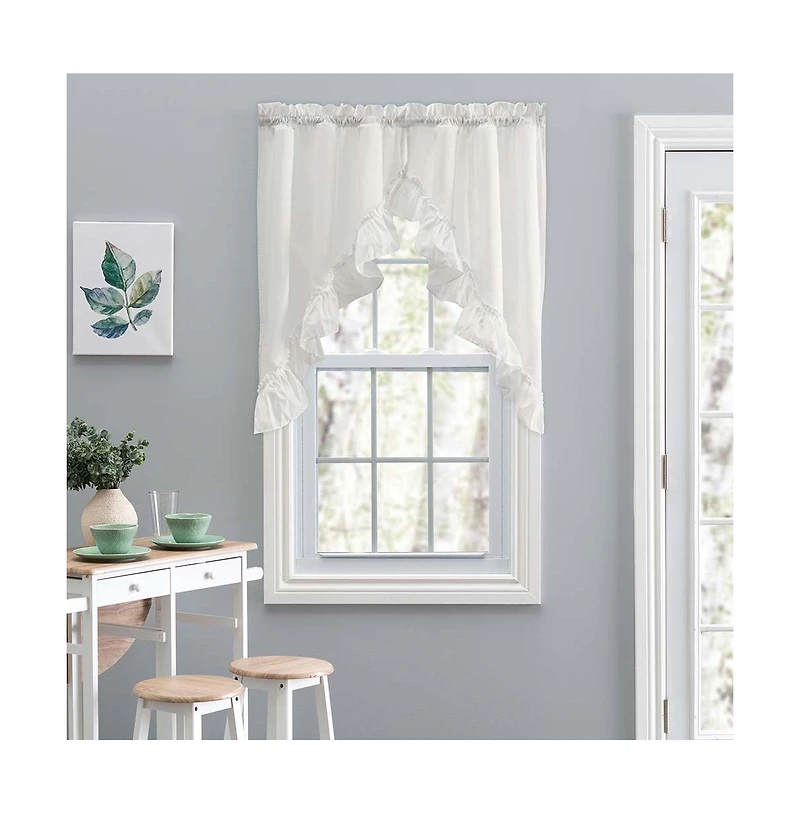 Ellis Stacey 1.5" Rod Pocket High Quality Fabric Solid Color Window Ruffled Swag 60"x38" Ice Cream