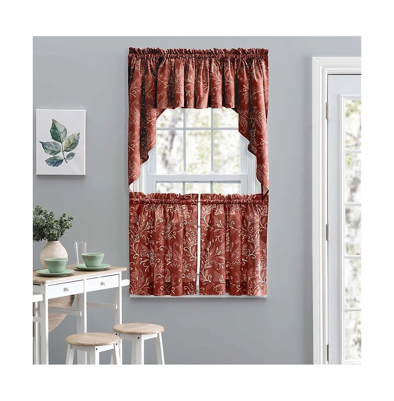 Ellis Curtain Lexington Leaf Pattern on Colored Ground Tailored Swags 56"x36" Brick