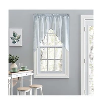 Ellis Curtain Plaza Classic Ticking Stripe Printed on Natural Ground 1.5" Rod Pocket Tailored Swag 56" x 36" Blue