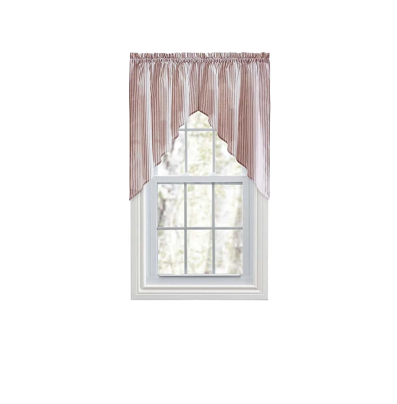 Ellis Curtain Plaza Classic Ticking Stripe Printed on Natural Ground 1.5" Rod Pocket Tailored Swag 56" x 36" Brick