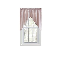 Ellis Curtain Plaza Classic Ticking Stripe Printed on Natural Ground 1.5" Rod Pocket Tailored Swag 56" x 36" Brick