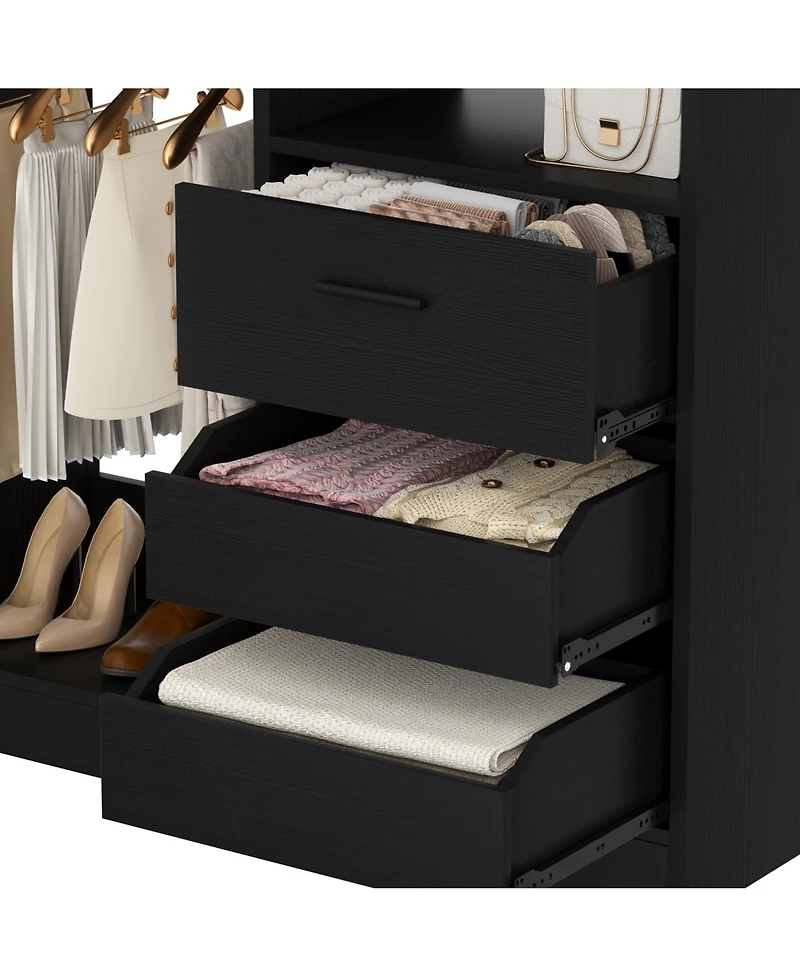 3FT Heavy Duty Closet System, 36'' Free Standing Organizer with 3 Drawers, 2 Hanging Rods and Shelves