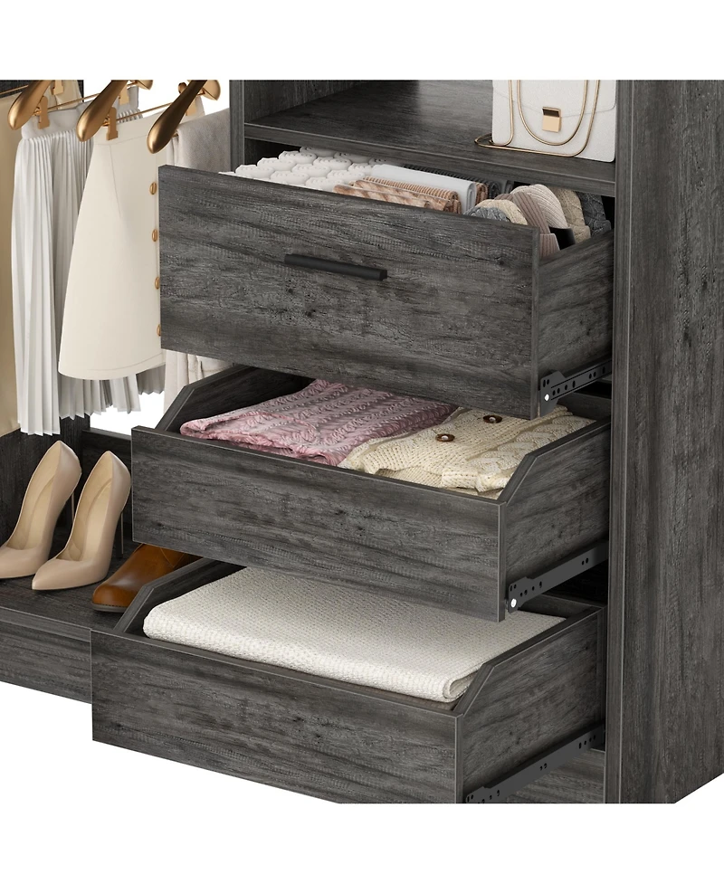 3FT Heavy Duty Closet System, 36'' Free Standing Closet Organizer with 3 Drawers, 2 Hanging Rods and Shelves