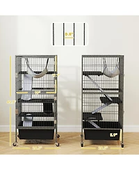 PawHut 45" Small Animal Cage, 4-Tier Rolling Ferret Chinchilla Cage,