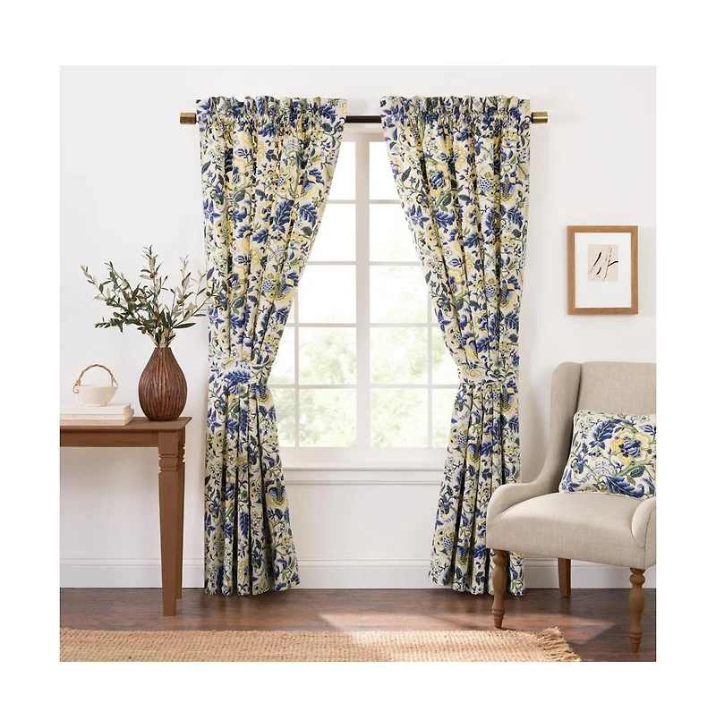 Ellis Curtain Regency 3" Rod Pocket Curtain Panel Pair with Tiebacks 96" x 63" Blue