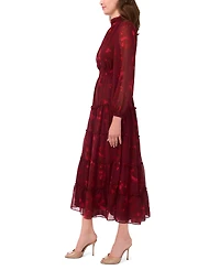 Msk Women's Long-Sleeve Keyhole Mock Neck Tiered Maxi Dress