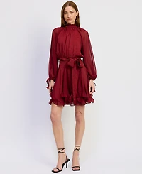 En Saison Women's Annalis Long-Sleeve Mixed Media Maxi Dress