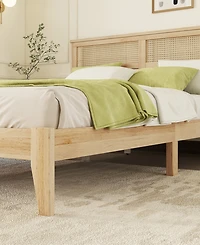 Dyhome Queen Bed Frame with Led Lights and 4 Storage Drawers, Upholstered Platform Led Bed Frame Queen Size with Charging Station Button Pu Leather He