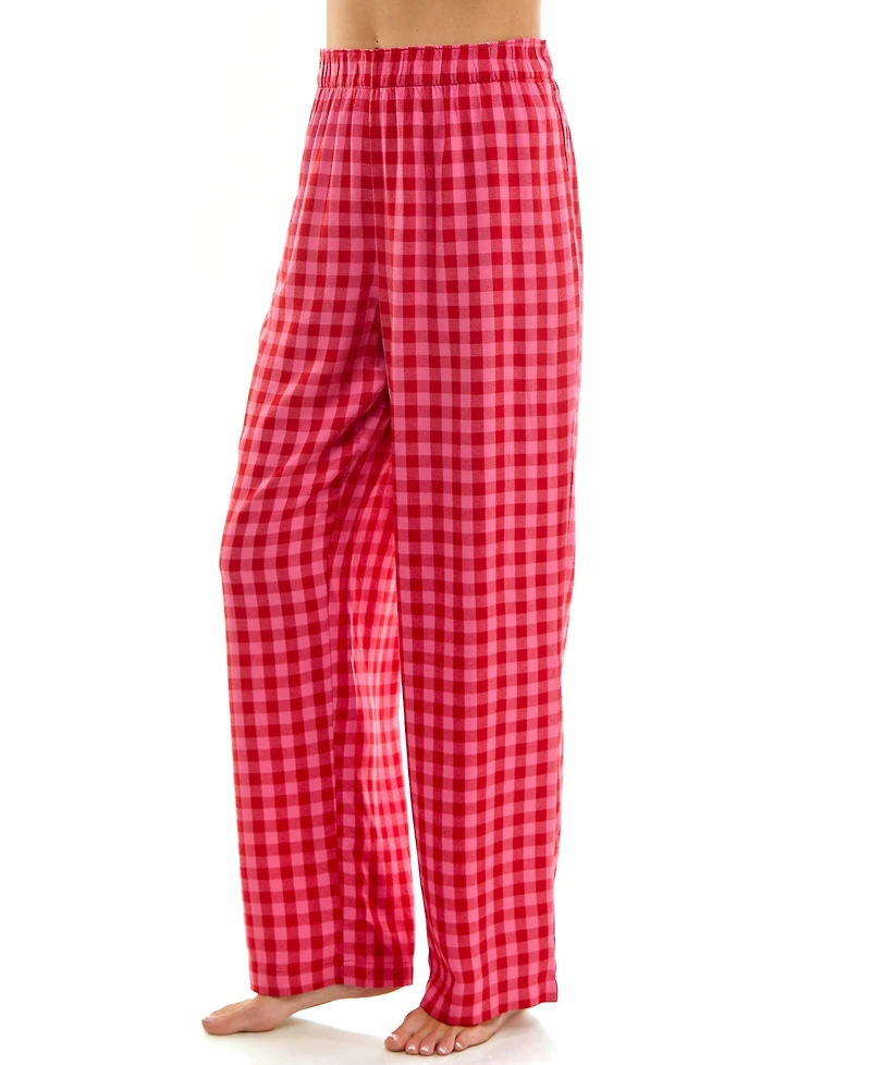 Roudelain Women's Printed Open Leg Contrast Waistband Flannel Pants