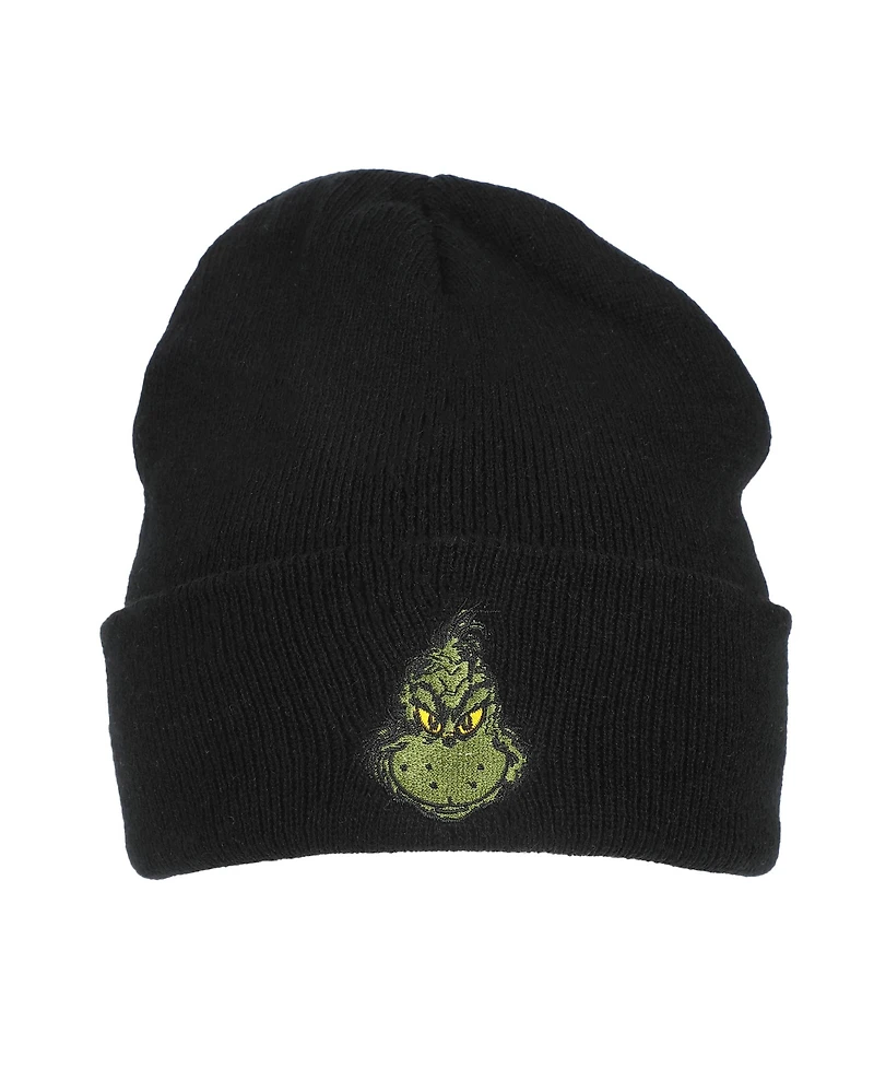The Grinch Men's Embroidery Black Acrylic Yarn Standard Cuff Beanie