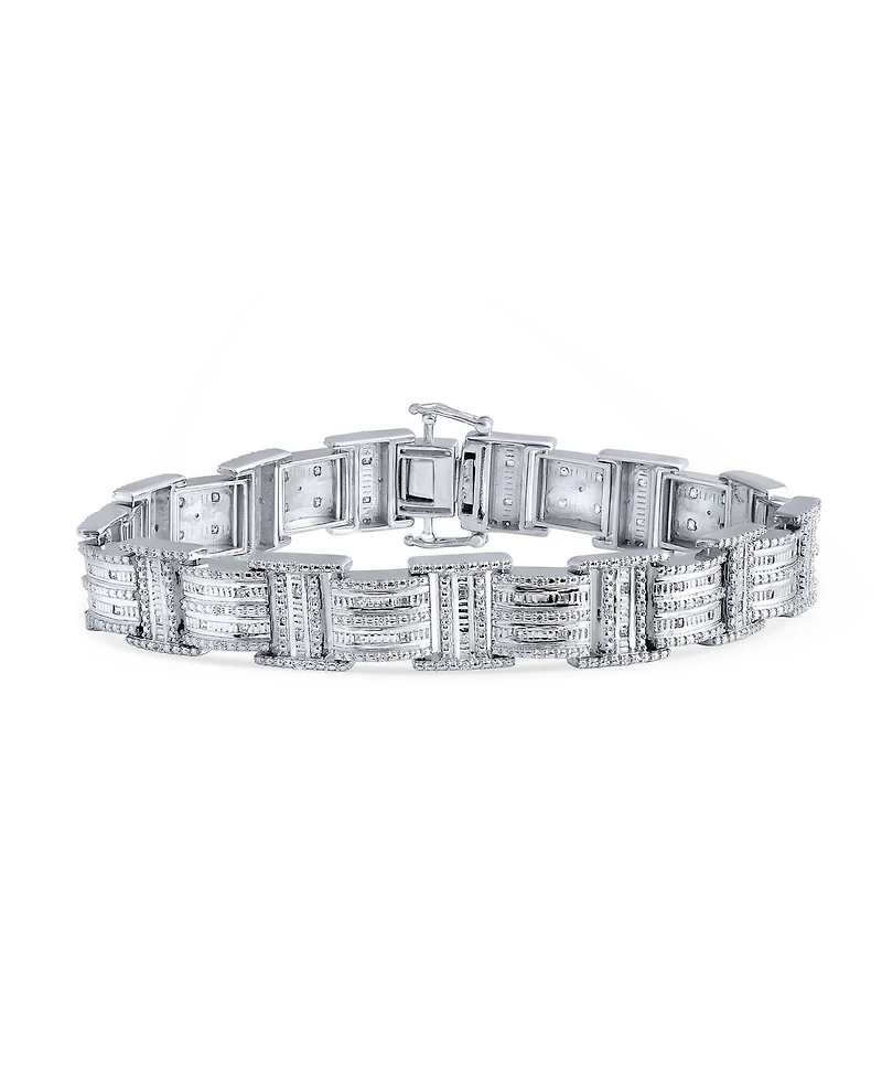 Diamond Round & Baguette Square Link Bracelet (3/4 ct. t.w.) in Sterling Silver