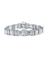 Diamond Round & Baguette Square Link Bracelet (3/4 ct. t.w.) in Sterling Silver