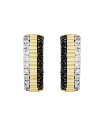 Macy's Diamond Hoop Earrings (1/3 ct. t.w.) in 10K Yellow Gold with White and Black Rhodium