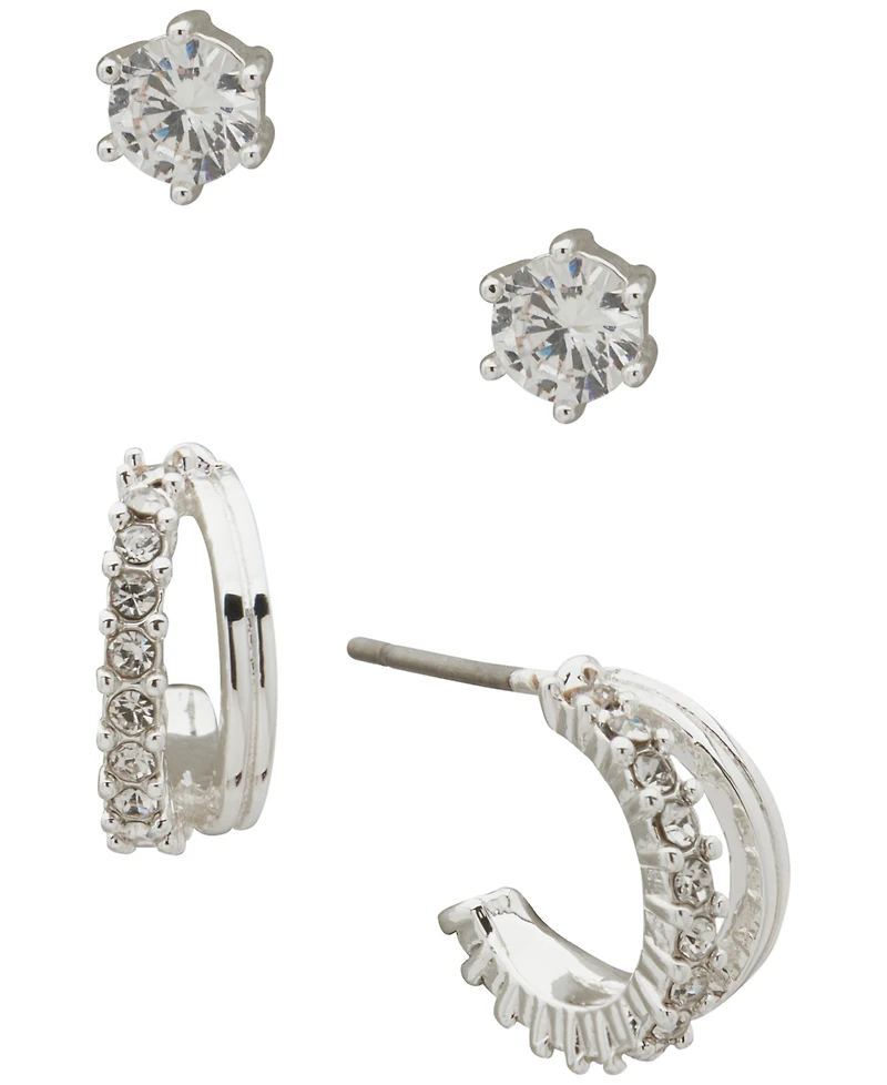 Anne Klein 2-Pc. Cubic Zirconia Silver-Tone Round and Baguette Earrings Set