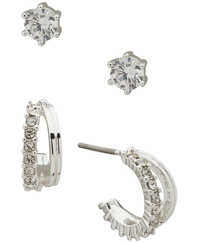 Anne Klein 2-Pc. Cubic Zirconia Silver-Tone Round and Baguette Earrings Set