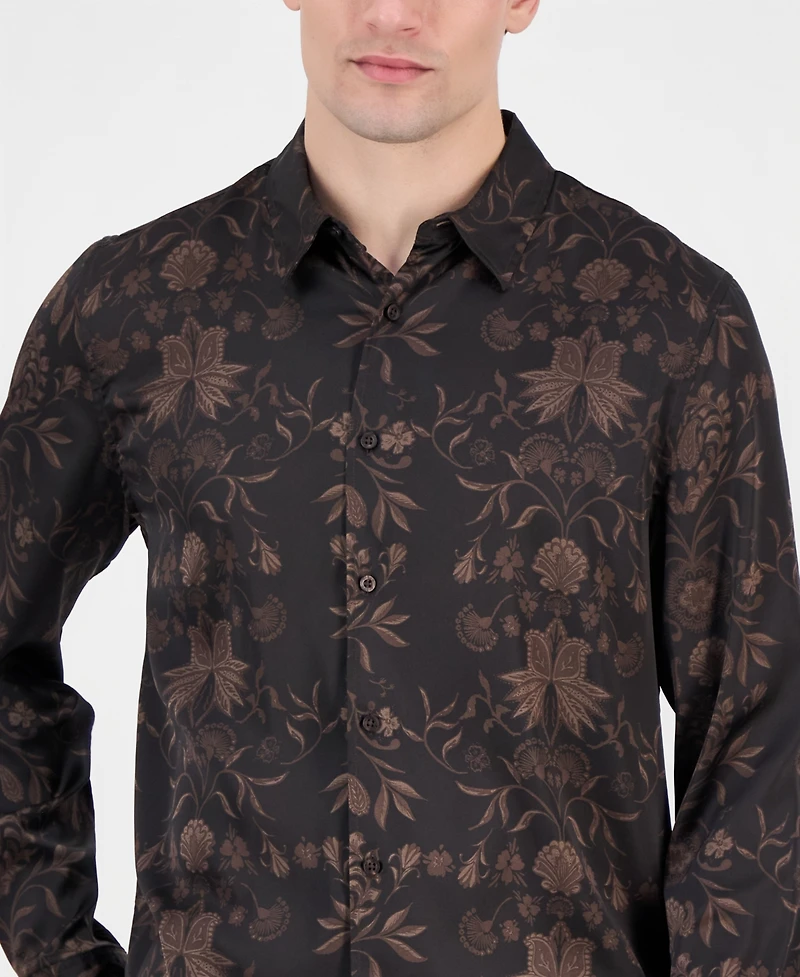 Guess Men's Charm Heritage Scroll Long-Sleeve Button-Front Shirt
