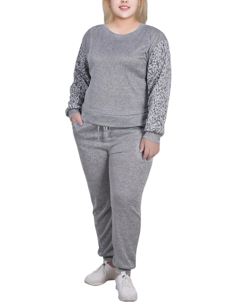 Ny Collection Women's Plus Long Sleeve Jogger Set