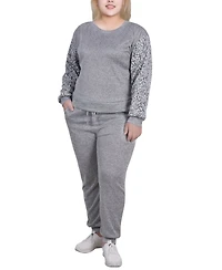 Ny Collection Women's Plus Long Sleeve Jogger Set