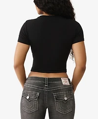 True Religion Women's Ss Crystal Wing Baby T-Shirt