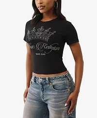 True Religion Women's Crew Neck Crystal Baby T-Shirt