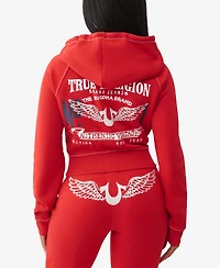 True Religion Women's Crystal Wing Shrunken Zip Sweater