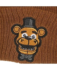 Five Nights At Freddy'S Men's Freddy Fazbear Fuzzy Jaquard And Freddy Embroidery Knit Cuff Beanie With Pom Cuff Beanie