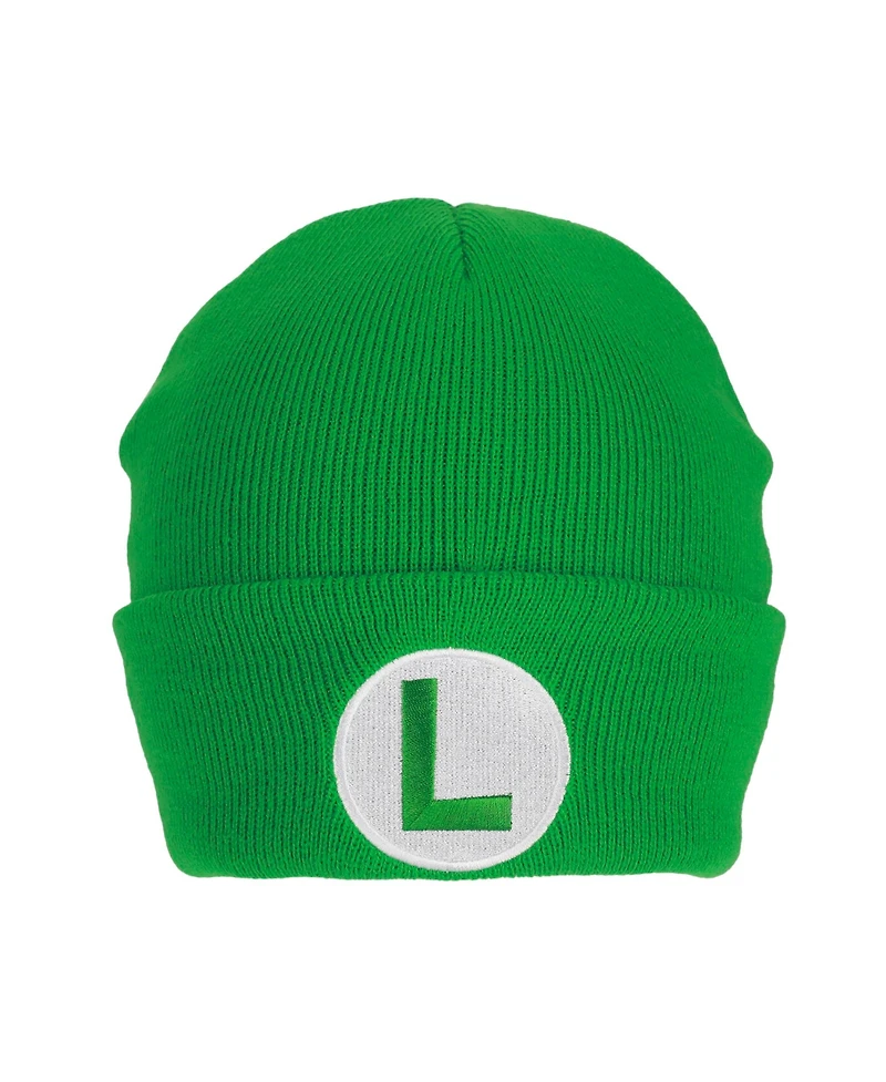 Super Mario Men's Luigi Logo Embroidery Standard Cuff Acrylic Knit Beanie Cuff Beanie