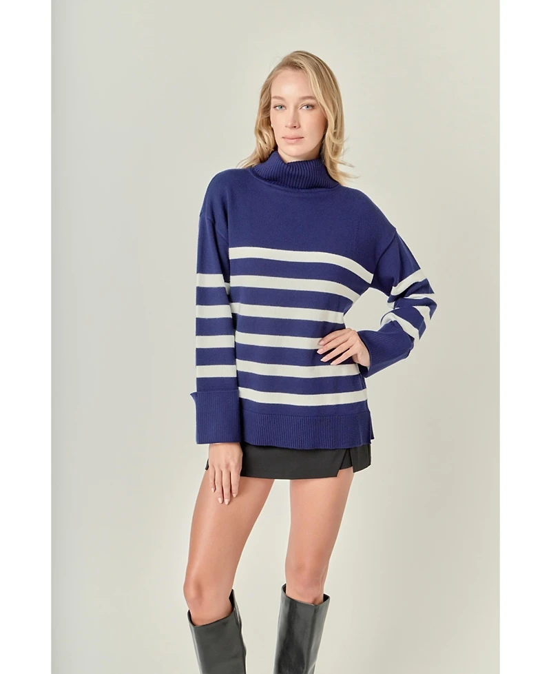 Women's Turtle Neck Stripe Sweater