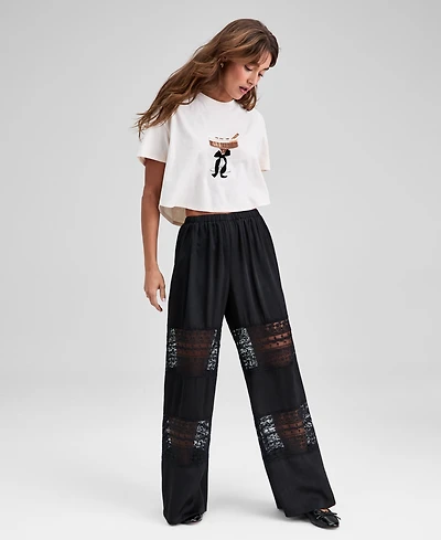 And Now This Women's Pull-On High-Rise Lace-Inset Pants, Macy's Exclusive