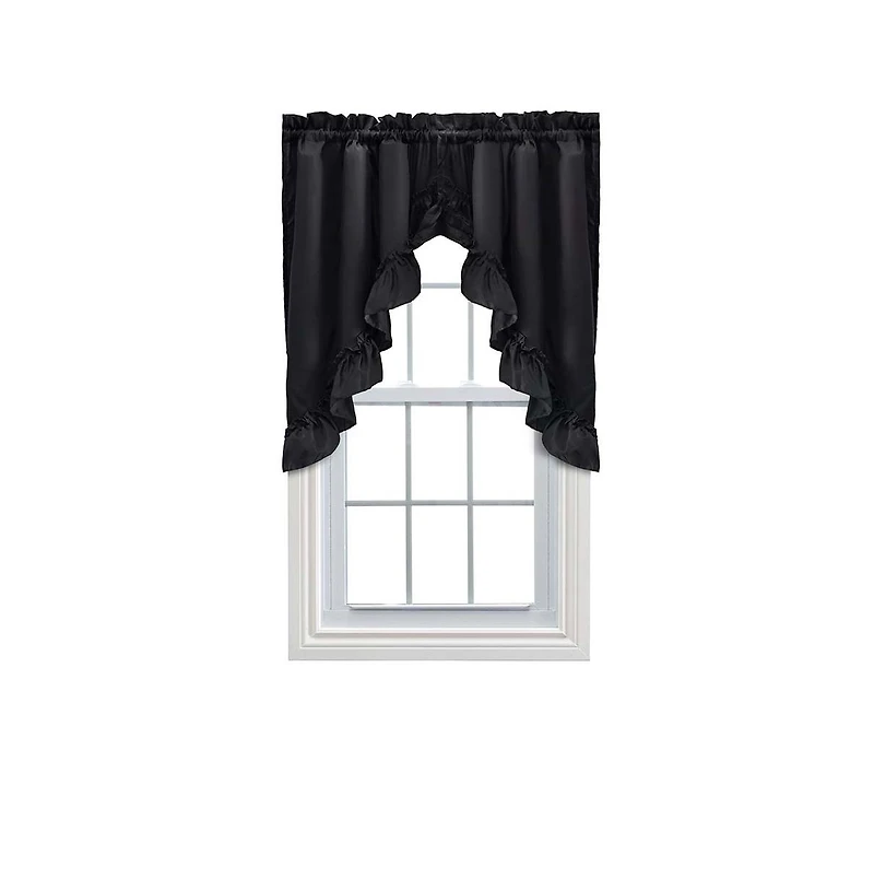 Ellis Stacey Solid Color Window 1.5" Rod Pocket High Quality Fabric Ruffled Swag 60"x38" Black