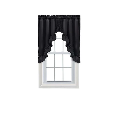 Ellis Stacey Solid Color Window 1.5" Rod Pocket High Quality Fabric Ruffled Swag 60"x38" Black