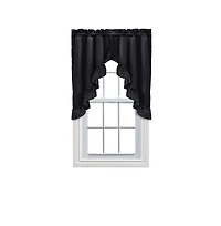 Ellis Stacey Solid Color Window 1.5" Rod Pocket High Quality Fabric Ruffled Swag 60"x38" Black