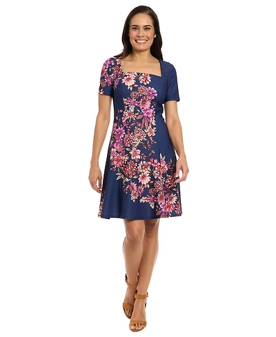 London Times Women's Short-Sleeve Fit and Flare Dress