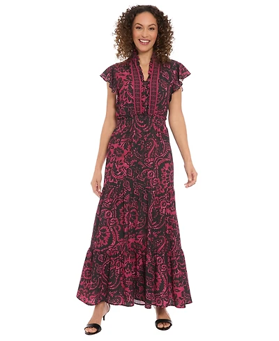 London Times Women's Smocked Waist Maxi Dress