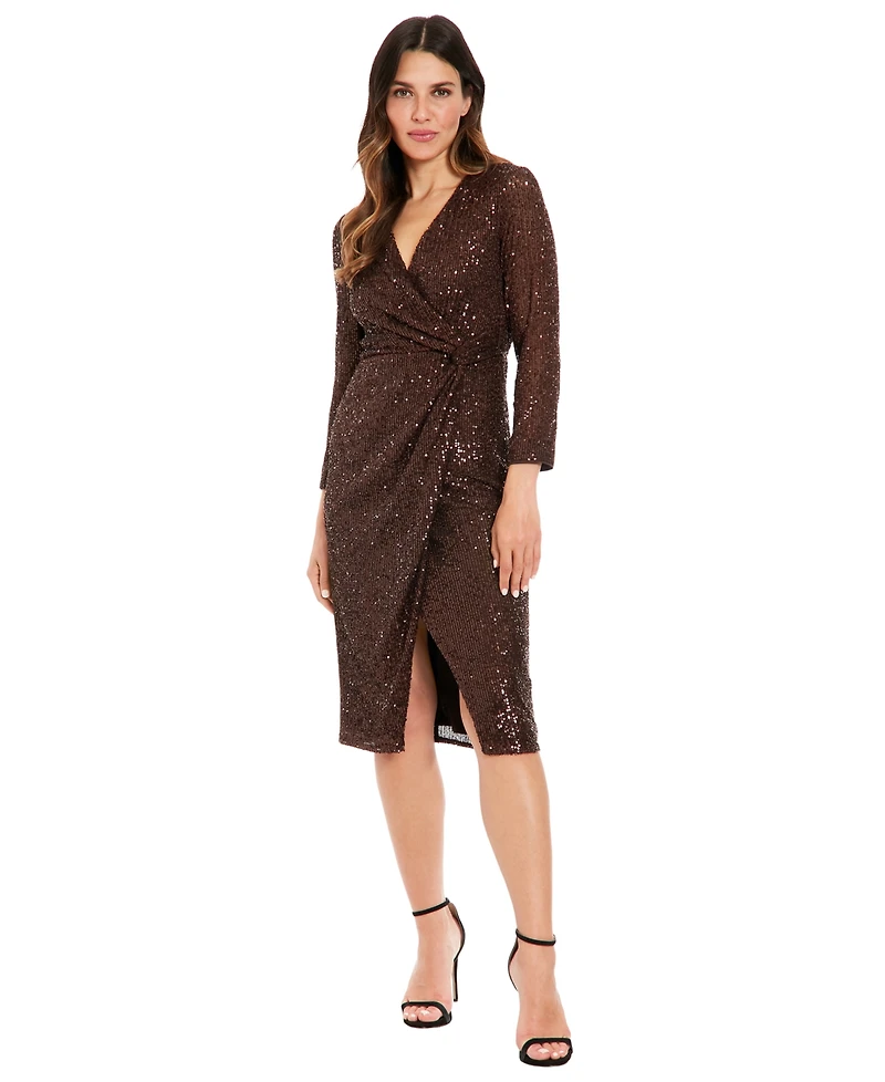 London Times Women's V-Neck Jersey-Knit Midi Dress