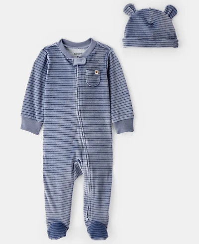 Carter's Baby Boys 2-Piece Long-Sleeve Sleep and Play Pajama Beanie Set
