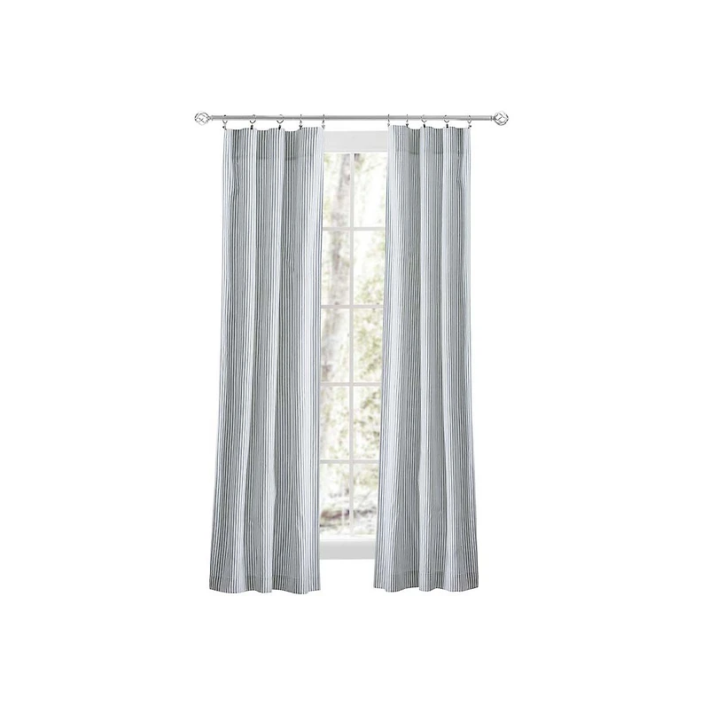 Ellis Curtain Plaza Classic Ticking Stripe Printed on Natural Ground 3" Rod Pocket Tailored Panel Pair 56" x Blue