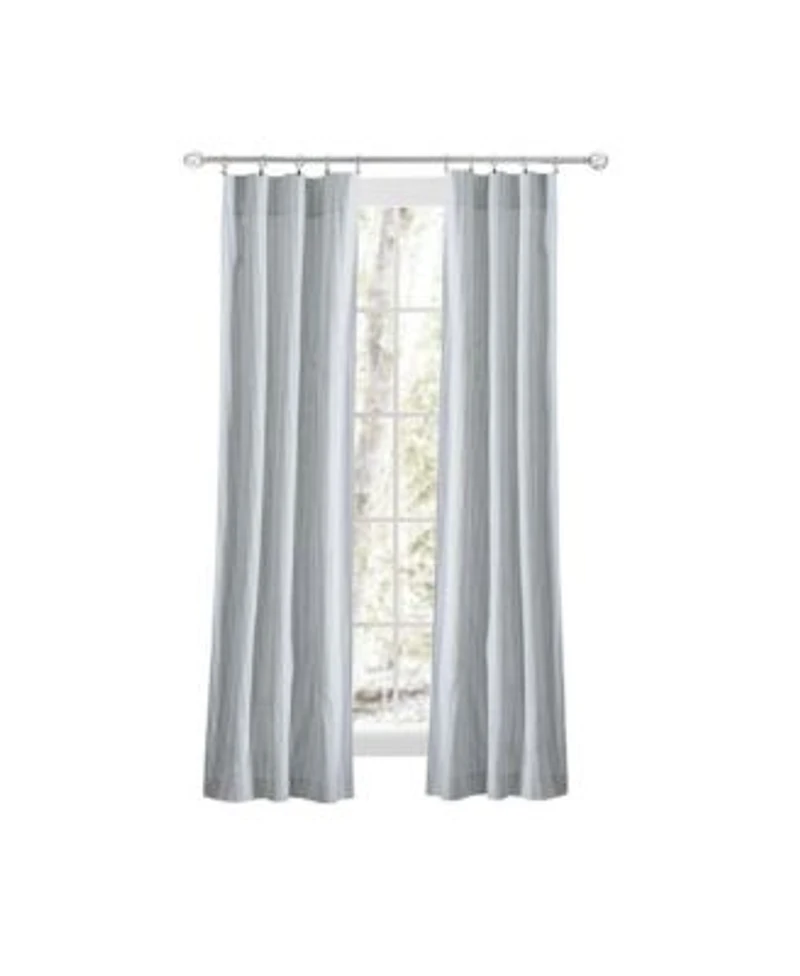 Ellis Curtain Plaza Classic Ticking Stripe Printed On Natural Ground 3 X22 Rod Pocket Tailored Panel Pair 56 X22 X Blue