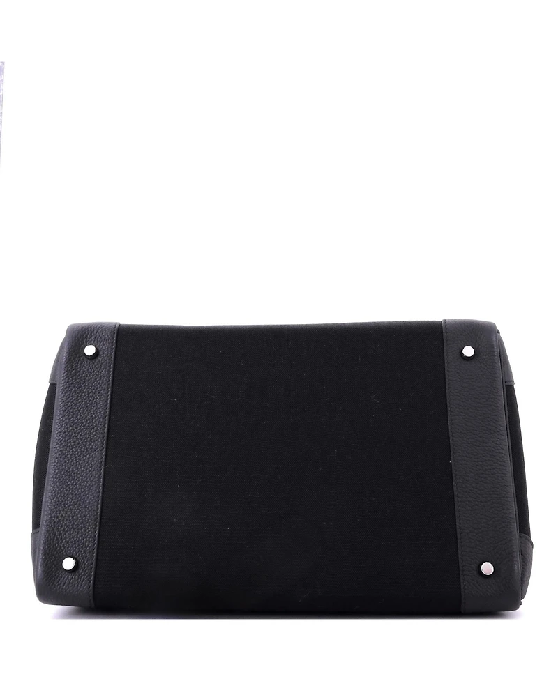 Pre-Owned Hermes Hac 40 Handbag Toile and Black Togo with Palladium Hardware