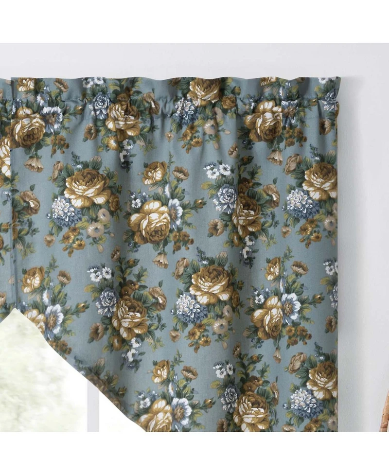 Ellis Bella Rose Stylish Medium Scale Printed Floral Pattern 1.5" Rod Pocket Tailored Swag 56"x36" Wedge