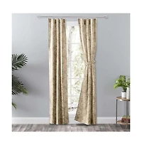 Ellis Curtain Lexington Leaf Pattern on Colored Ground Curtain Pair with Ties 56"x84" Tan